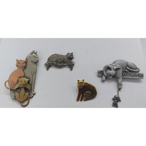 Kitty Cat Vintage Jewelry Pin Brooch Lot Of 4 Laurel Birch, JJ, K&T